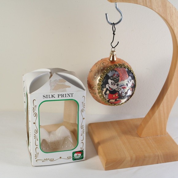 Silk Print Disney Bulb Ornament Vintage Mickey and Minnie Glass Kurt Adler - Picture 1 of 11